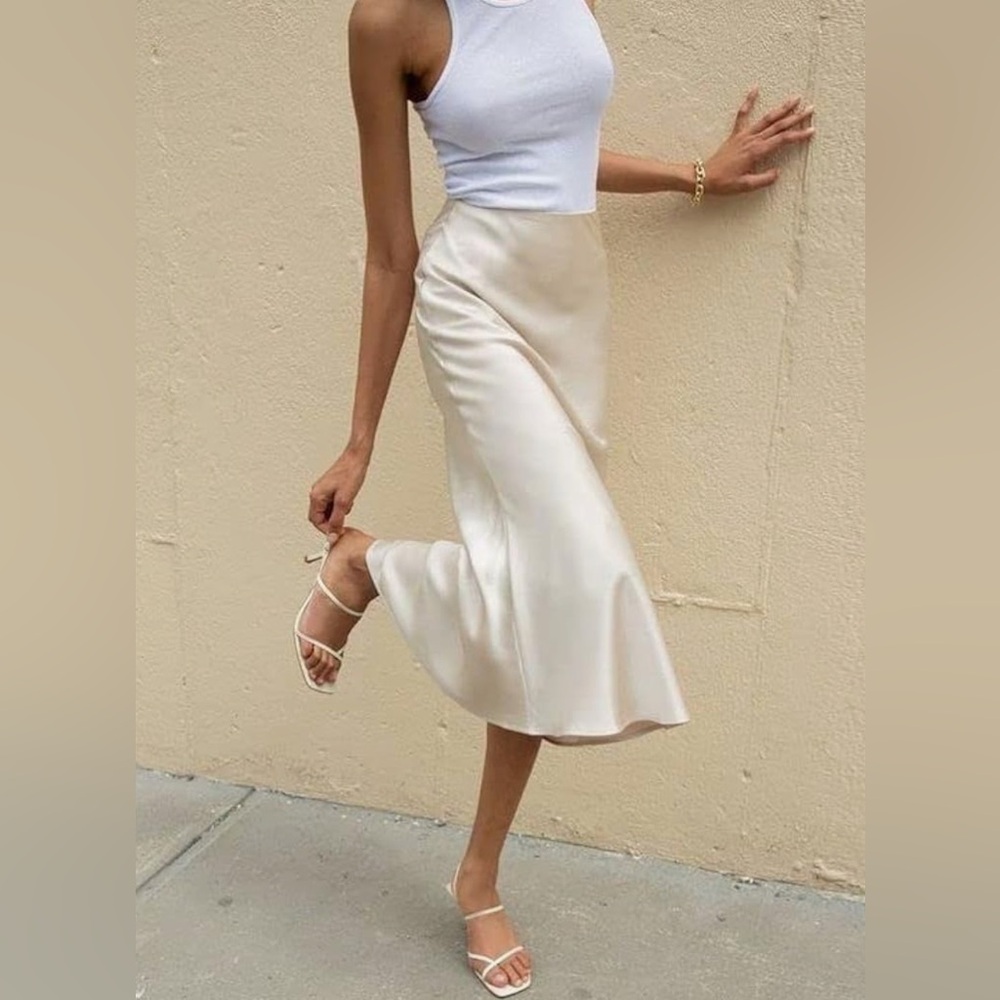 Zeagoo Cream A-Line Midi Skirt for Cocktail